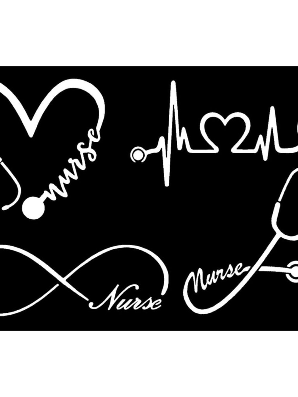 Nurse Decal Pack: Heart, Heartbeat, Infinity, Stethoscope White, Small 3.5"